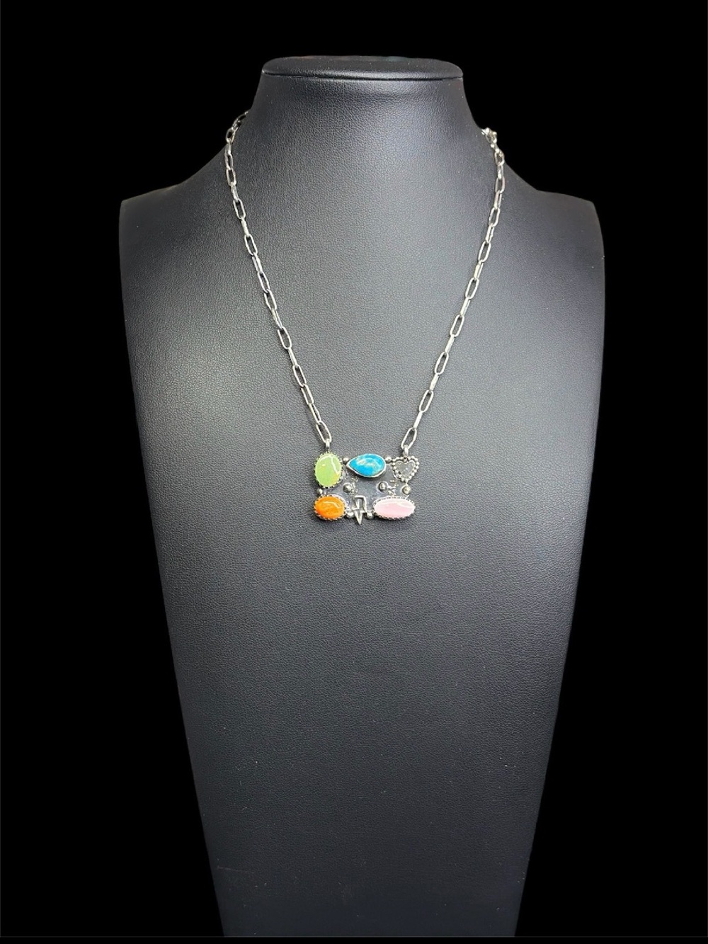 Handcrafted Sterling Multi-Stone Bar Necklace. Conch, Kingman, Spiny